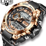 Lige8922 New Dual Display Electronic Quartz Watch Multi-Function Luminous Timing Week Watch