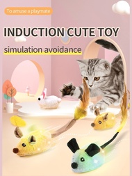 1件寵物電動玩具貓玩具充電感應模擬老鼠智能感應轉向避免模擬尖叫抓取並奔跑寵物無聊玩具