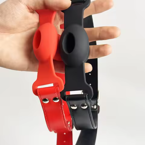 LILUPLAY Fun Silicone Mouth Gag Hollow design with saliva flowing leather mouthpiece ball SM Punish 