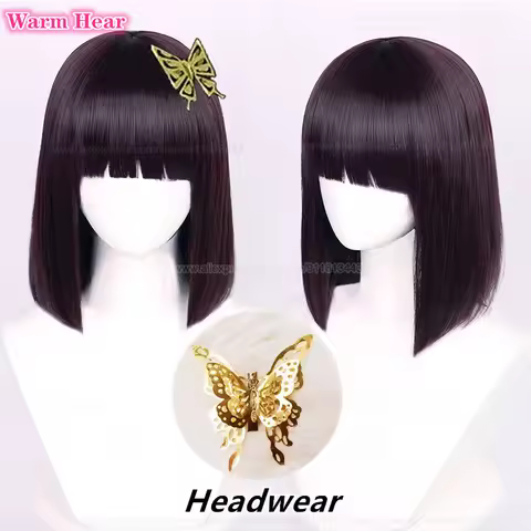 High Quality Yosano Akiko Synthetic Wig Anime 30cm Purple Black Bob Cosplay Wig And Headwear Heat Re