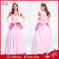 Women Peach Princess Renaissance Victorian Dress Cosplay Prom Halloween Costume Long Dress