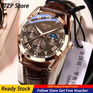 TZP Store 2023 ORUSS New Men's Watches Top Brand Watch Glow Waterproof Leather Strap Casual Wristwatch Fashion Korean Full-automatic Movement Quartz Watch