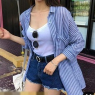 Key - 0112 OUTER STRIPE Size XXL Oversize Cotton Yandeth / Atasan Wanita Kemeja Cotton Oversize