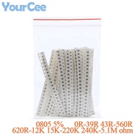 420-500pcs 0805 5% SMD Resistor Kit 0-39R 43-560R 620-12K 15K-220K 240K-5.1M ohm DIY Assorted Electr
