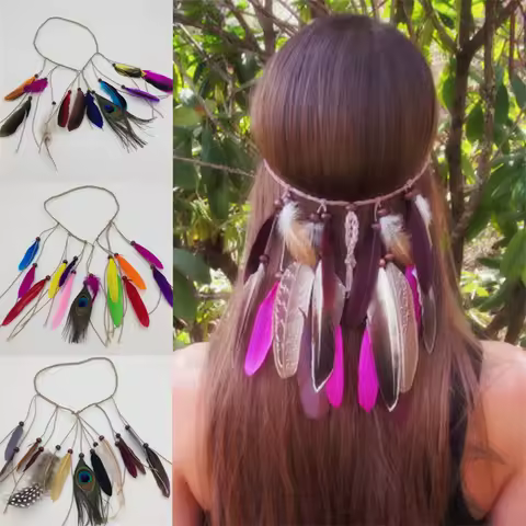 Bohemian hair accessories, hair rope, fashionable personality, hippie ethnic style, feather tassel h