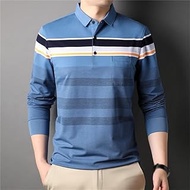 MMLLZEL Men's Clothing Cotton Striped POLO Shirt Men's Spring New Listing Classic Long-sleeved T-shirt Business Casual Tops (Color : D, Size : XL code)