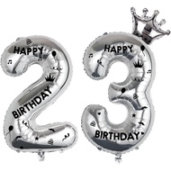 40 Inch Silver Foil Balloon Number 23,Crown 23th Birthday Party Decorative Balloons,Number Large Num