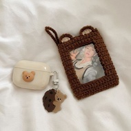 GANTUNGAN KPOP PC Photocard Holder Crochet ID Card Lanyard Holder Knit ID Card Wallet Card Holder Na