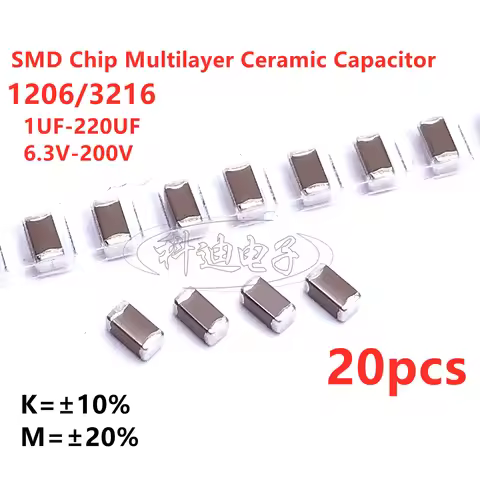20pcs 1206 3216 SMD Capacitor 1UF 2.2UF 4.7UF 10UF 22UF 47UF 100UF 220UF 10V 16V 25V 35V 50V 63V 100