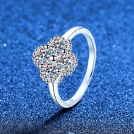 Full Moissanite Four Leaf Clover Ring For Women In S925 Silver, 0.8ct With Gra Certificate
