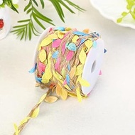 Burlap Leaf Ribbon, 66 feet in Total, 5mm Natural Jute Thread Ribbon with Artificial Leaves, Used fo