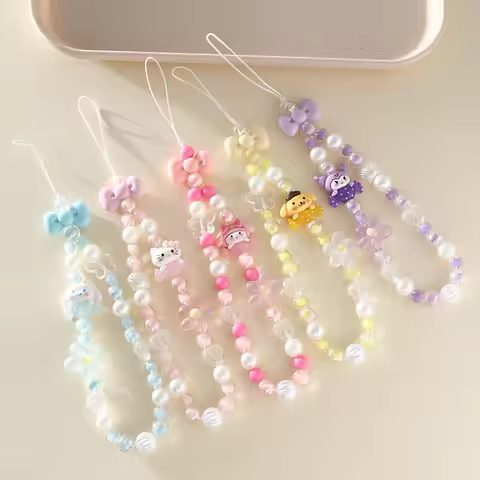 iigen Cute Sanrio Melody Kuromi Cinnamorol Acrylic Keychain Hand Chain Phone Chain Lanyard Accessori