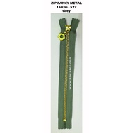 Zip Fancy Metal Zip Besi (Gold Flower Head) 10 inch - Grey