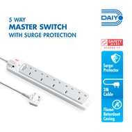 Daiyo DE 365 Master Switch Surge Protector 5 Way Extension Socket Strip 2 Meter long