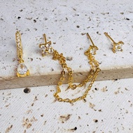 3Pcs Water Drop Zirconia Hoop Flower Chain Stud Stackable Earring For Women Girl, 14K Gold Plated El