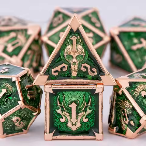 Skull Green D&D Metal Dice Set, Metal D&D Dice for Table Games, Metal Dice Set D&D for Dungeons and 