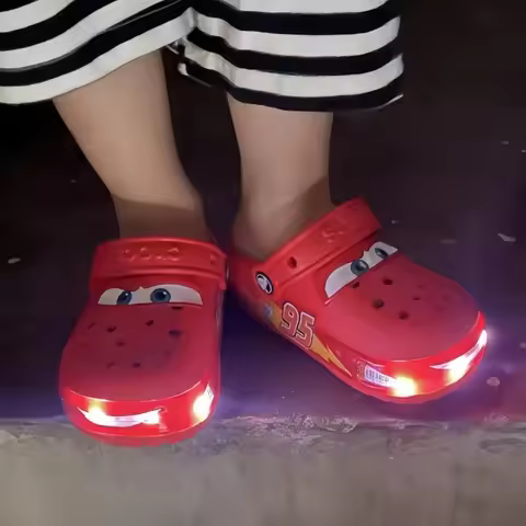 Disney Lightning Mcqueen Pixar Crocs Flashing Light Outdoor Beach Slippers Cute Cartoon Anime Pool A