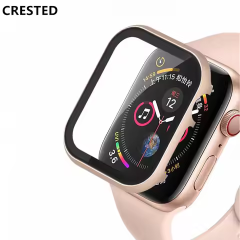 Cover for Apple Watch case 45mm 41mm 44mm 42mm 40mm 38mm Metal Aluminum Frame Bumper Tempered Glass 