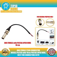 TIPID HOME BNC FEMALE PLUG CONNECTOR, NICKEL PLATED with 10cm PIGTAIL OPEN WIRE