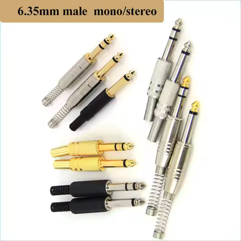 6.35mm 6.5mm audio male mono stereo Solder plug socket gold plated metal 2 3 pole Amplifier Micropho