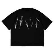 Oversized T Shirt Men Y2K Cyberpunk Graphic Tees Pink Sword Print Heavyweight Cotton Streetwear Top 