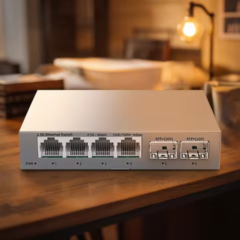 HORACO 2.5GbE Switch 2.5GBASE-T 4 Port 2.5G RJ45 with 2 Port 10G SFP+ Fanless Plug and Play Network 