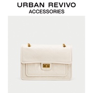 URBAN REVIVO ใหม่ผู้หญิงกระเป๋าเดินทางอารมณ์เพชรลายสก๊อตกระเป๋าสะพายไหล่ AW01BB2F2000 Ivory white