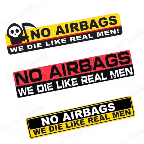 2 X Warning Car Sticker No Airbags We Die Like Real Men Vinyl Decal for Window Motorcycle Racing Bum