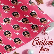 1pc Customized Face Pattern Gift Wrapping Paper, Personalized Face Design Gift Wrap, Pink Gift Wrapp