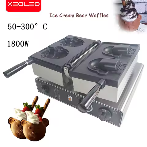 XEOLEO Electric Bear Head Taiyaki Waffle Maker 1800W Open Mouth Bear Shape Waffle Machine Ice Cream 