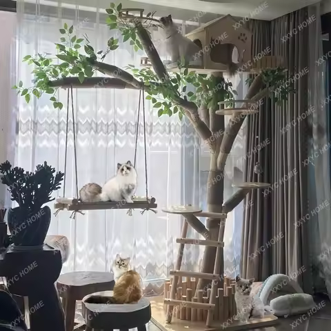Large Cat Climbing Frame Solid Wood Trunk Wear-Resistant, Cat Coffee House Decorative Tree, Nest Cat