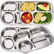 DEAYOU 4 Pack 18/10 Stainless Steel Divided Plate, Small Child Plate with 4-Compartment, Portion Con