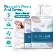 【1set】Disposable Travel Bed Sheet Set – Single / Double 一次性旅行单人/双人套装床单 Set Cadar Sekali Guna Travel 