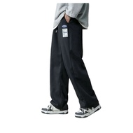 Jies Waffle Straight Drawstring Long Pants 华夫格男女通用宽松裤韩式简约休闲 - Black K0114
