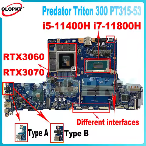 GH53G LA-L191P for Acer Predator Triton 300 PT315-53 Laptop Motherboard i5 i7 i9-11th Gen CPU RTX306