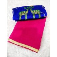 GEORGETTE SAREE - GATCHOLA BLOUSE COMBO (PINK-BLUE)