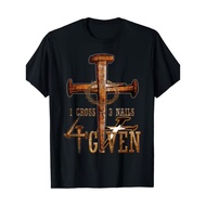 Men's Christian "1 Cross 3 Nails 4 Giving" T-Shirt - 100% Cotton Black & Golden Religious Cross & of
