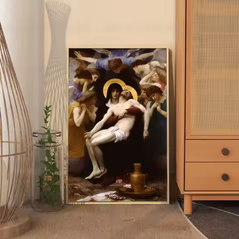 William Bouguereau The Pieta Canvas Painting Jesus Christian Poster Wall Art Decor