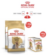 [เซตคู่สุดคุ้ม] Royal Canin Yorkshire Adult 3kg (1.5kg x 2) + [ยกกล่อง 12 ซอง] Royal Canin Yorkshire Adult Pouch Loaf อาหารเม็ด + เปียกสุนัขโต พันธุ์ยอร์คไชร์ เทอร์เรีย อายุ 10 เดือนขึ้นไป (โลฟเนื้อละเอียด Dry Dog Food Wet Dog Food โรยัล คานิน)