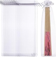 Angoily 50pcs Drawstring Organza Folding Hand Fan Pouch, Bags for Wedding Favors, Party Supplies, 10