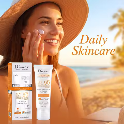 SPF90 PA+++ Oil Free Sunscreen Cream Organic Antioxidant UVA UVB Protection Hydrating Light Coverage