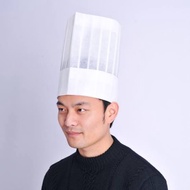 Topi chef kertas warna putih topi koki oval bahan kertas tinggi 20 cm