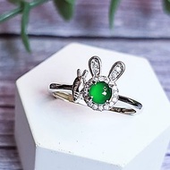 |鮮綠兔|a貨翡翠老坑種冰玻綠蛋4.4mm純銀鍍18k童趣款戒指