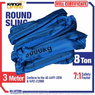 KANGA LIFTING Round Sling 8 Ton x 3 Meters Strong Polyester Material Safety Factor 7:1 Conform AS 44