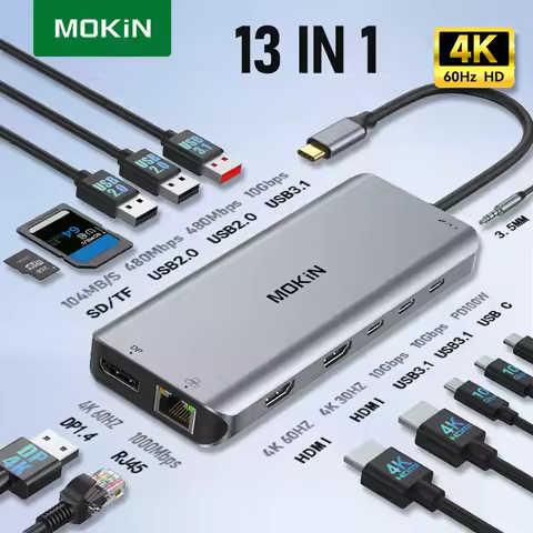 MOKiN USB C HUB Docking Station 4K 60Hz HDMI Adapter DP VGA Gigabit Ethernet USB 3.1 PD 100W For Mac