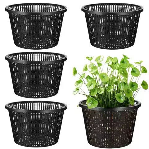 5pcs Plant Net Pot 8.3in Large Aquatic Plant Mesh Net Pot Plastic Flower Basket Grow Pot Net Basket 
