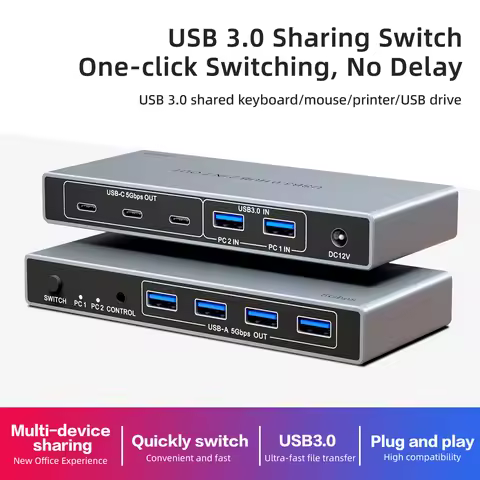 2-in 7-Out USB 3.0 Switch,USB Switcher for 2 Computers Share USB A & C Devices (4USB-A + 3USB-C),USB