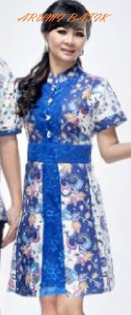 Dress / Blouse / Atasan / Baju / Seragam Wanita Batik 1421 Biru JUMBO