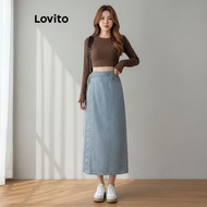 Lovito Skirt Denim Asimetris Bertali Wanita L99ED969