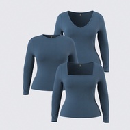 ชุดเสื้อยืดแขนยาวสีพื้นคอฟิต ไซส์ใหญ่ 3 ชิ้น/เซ็ต